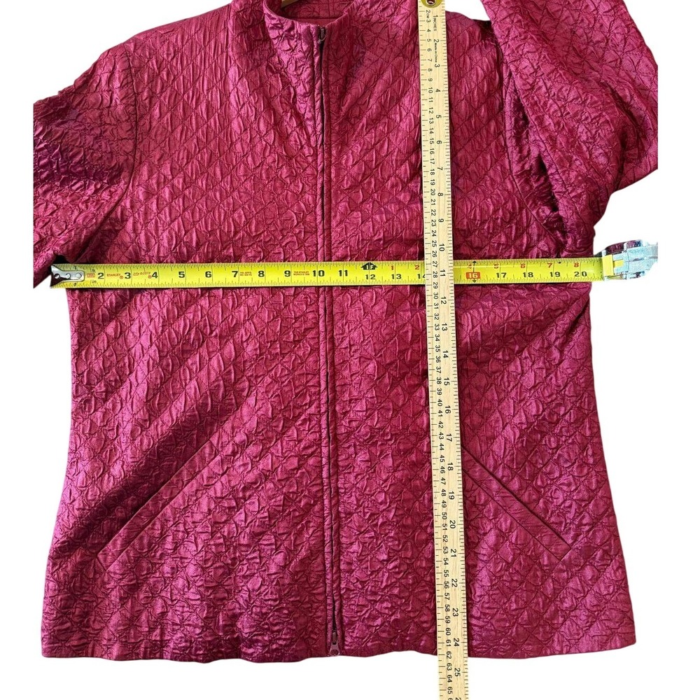 Eileen Fisher Tussah Silk Quilted Jacket Medium Berry Magenta Full Zip Mock Neck - Picture 5 of 7